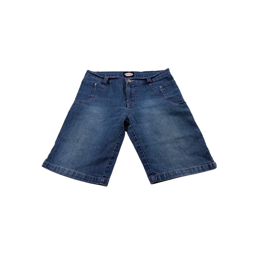 Zoey Beth Bermuda Denim‎ Shorts 7/8 Blue Pink Y2K 2000s Board Skater Urban Retro